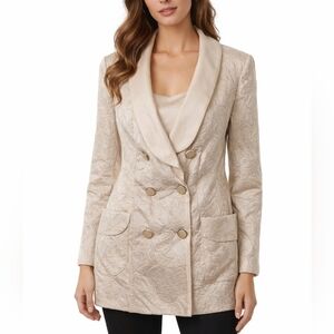 Quiet Luxury Jacquard Blazer – Champagne Double Breasted – EU 42 / US 10 – NWT